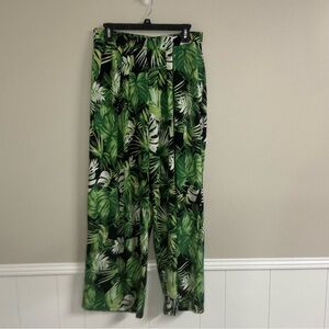 Philosophy Green Leaf Print Wide Leg Pants